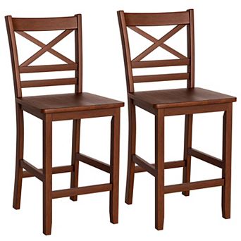 Costway Bar Stools 24'' Counter Height Chairs w/ Rubber Wood Legs