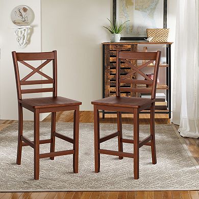 Costway Bar Stools 24'' Counter Height Chairs w/ Rubber Wood Legs