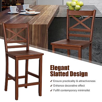 Costway Bar Stools 24'' Counter Height Chairs w/ Rubber Wood Legs