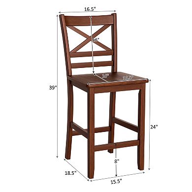 Costway Bar Stools 24'' Counter Height Chairs w/ Rubber Wood Legs