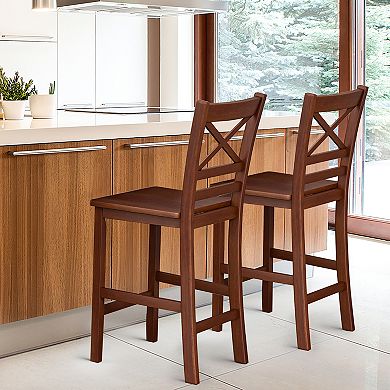 Costway Bar Stools 24'' Counter Height Chairs w/ Rubber Wood Legs