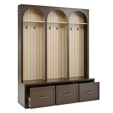 Arched Farmhouse Hall Tree with Bench, Storage Drawers & Retro Hooks - Rustic Entryway Organizer