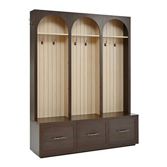 Arched Farmhouse Hall Tree with Bench, Storage Drawers & Retro Hooks - Rustic Entryway Organizer