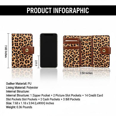 ZUQIETA Women RFID Blocking Trifold Wallet PU Leather Bifold Card Holder ID Window Multi Slot Gift