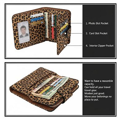 ZUQIETA Women RFID Blocking Trifold Wallet PU Leather Bifold Card Holder ID Window Multi Slot Gift