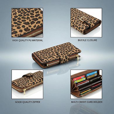 ZUQIETA Women RFID Blocking Trifold Wallet PU Leather Bifold Card Holder ID Window Multi Slot Gift