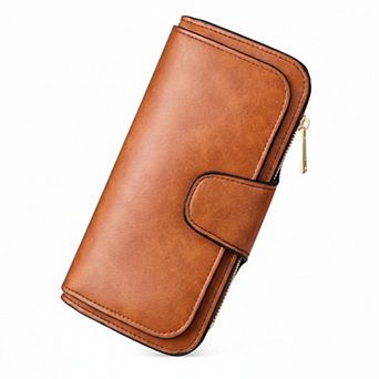 ZUQIETA Women RFID Blocking Trifold Wallet PU Leather Bifold Card Holder ID Window Multi Slot Gift