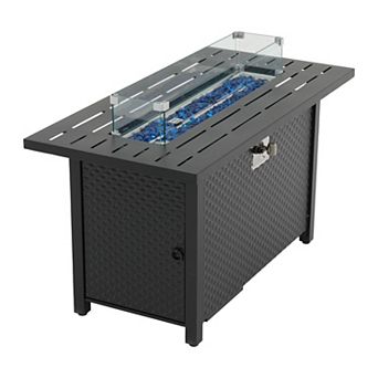 SUNSITT 45" Outdoor Propane Fire Pit Table, 50,000 BTU Firepit with Adjustable Flame, Black