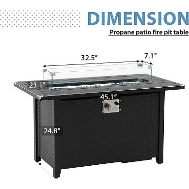 SUNSITT 45" Outdoor Propane Fire Pit Table, 50,000 BTU Firepit with Adjustable Flame, Black