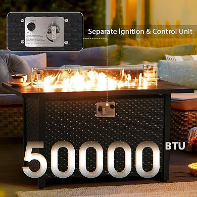 SUNSITT 45" Outdoor Propane Fire Pit Table, 50,000 BTU Firepit with Adjustable Flame, Black