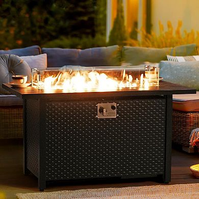 SUNSITT 45" Outdoor Propane Fire Pit Table, 50,000 BTU Firepit with Adjustable Flame, Black