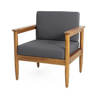 TEINIE Outdoor Club Chair Teak Acacia Frame Dark Grey Cushions