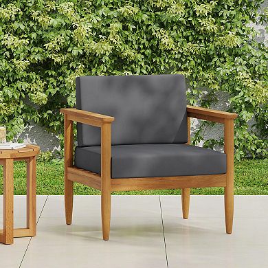 TEINIE Outdoor Club Chair Teak Acacia Frame Dark Grey Cushions