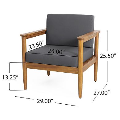 TEINIE Outdoor Club Chair Teak Acacia Frame Dark Grey Cushions