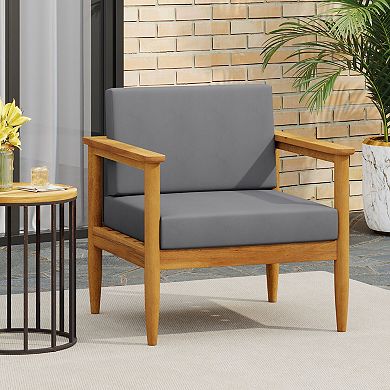 TEINIE Outdoor Club Chair Teak Acacia Frame Dark Grey Cushions