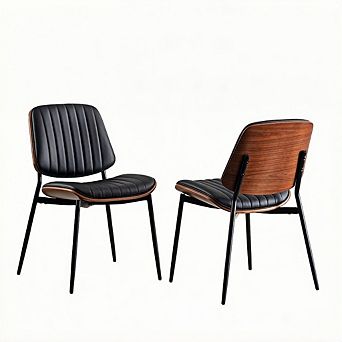 Aoolive PU Leather Dining Chairs Set of 2, Mid Century Modern Armless Chair with Metal Legs