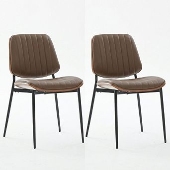 Aoolive PU Leather Dining Chairs Set of 2, Mid Century Modern Armless Chair with Metal Legs