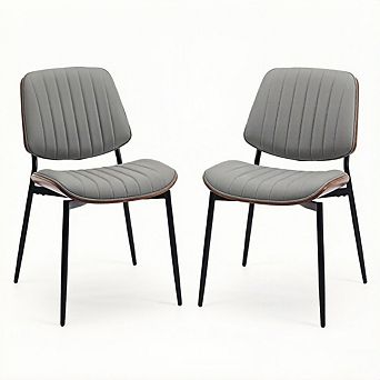 Aoolive PU Leather Dining Chairs Set of 2, Mid Century Modern Armless Chair with Metal Legs