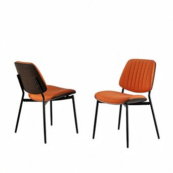 Aoolive PU Leather Dining Chairs Set of 2, Mid Century Modern Armless Chair with Metal Legs