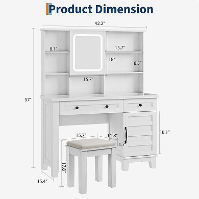 Vanity Desk with Mirror & 3 Color Modes Lights