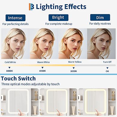 Vanity Desk with Mirror & 3 Color Modes Lights