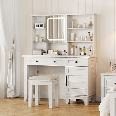 Vanity Desk with Mirror & 3 Color Modes Lights