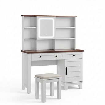 Vanity Desk with Mirror & 3 Color Modes Lights