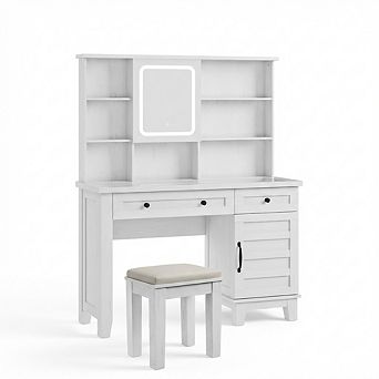 Vanity Desk with Mirror & 3 Color Modes Lights