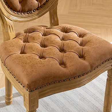 Aoolive Antique Painting Dining Chairs Set of 2, PU Leather Armless Chairs with Nailhead Trim