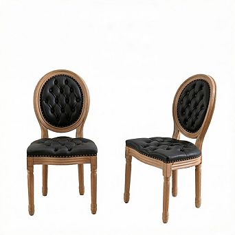 Aoolive Antique Painting Dining Chairs Set of 2, PU Leather Armless Chairs with Nailhead Trim