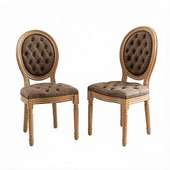Aoolive Antique Painting Dining Chairs Set of 2, PU Leather Armless Chairs with Nailhead Trim