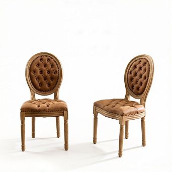 Aoolive Antique Painting Dining Chairs Set of 2, PU Leather Armless Chairs with Nailhead Trim