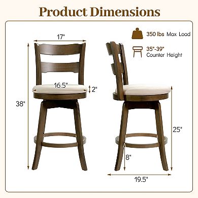 Costway 25” Swivel Counter Barstools with Backrest Upholstered Seat for Pub Island