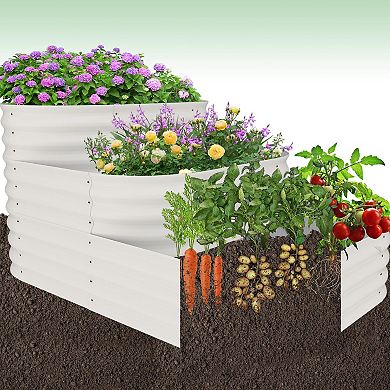 Galvanized Raised Garden Bed Kit, Outdoor Metal Planter Box, 3-in-1 Raised Garden Bed with Open Base