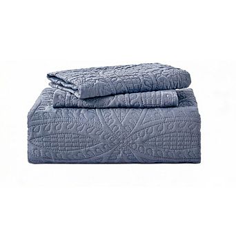 Great Ambitions Queen Quilt Set, Lightweight Blue Coin Pattern Bedspread with 2 Pillow Shams