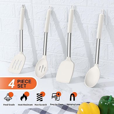 Cooking Utensils Set of 4, Silicone Kitchen Utensils for Non-stick Cookware, Heat Resistant(White)