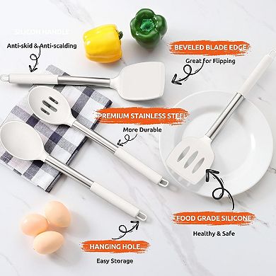 Cooking Utensils Set of 4, Silicone Kitchen Utensils for Non-stick Cookware, Heat Resistant(White)