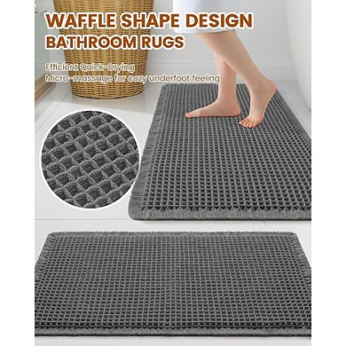 Waffle Bathroom Rug, Soft Absorbent, Non-Slip Quick-Dry Mat