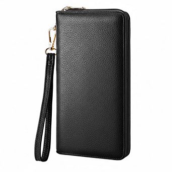 ZUQIETA Women's Leather Clutch Wallet with Zip RFID Blocking Large Capacity Removable Wristlet
