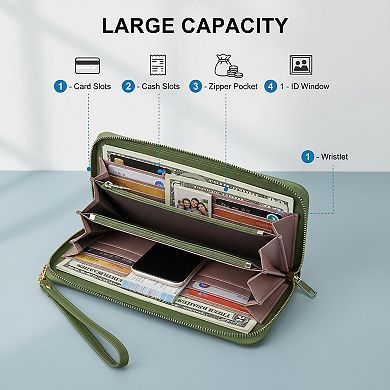 ZUQIETA Women's Vegan Leather Clutch Wallet RFID Blocking Large Capacity Removable Wristlet