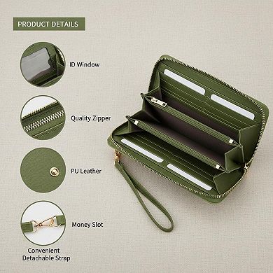 ZUQIETA Women's Vegan Leather Clutch Wallet RFID Blocking Large Capacity Removable Wristlet