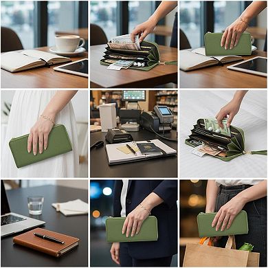 ZUQIETA Women's Vegan Leather Clutch Wallet RFID Blocking Large Capacity Removable Wristlet