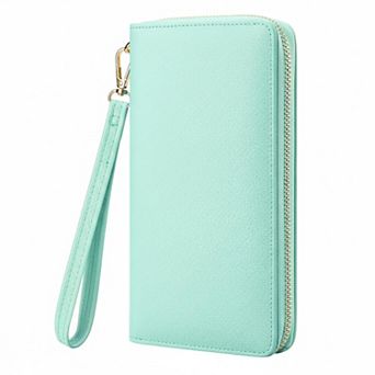ZUQIETA Women's Leather Clutch Wallet with Zip RFID Blocking Large Capacity Removable Wristlet