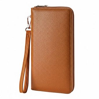 ZUQIETA Women's Leather Clutch Wallet with Zip RFID Blocking Large Capacity Removable Wristlet