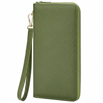 ZUQIETA Women's Leather Clutch Wallet with Zip RFID Blocking Large Capacity Removable Wristlet