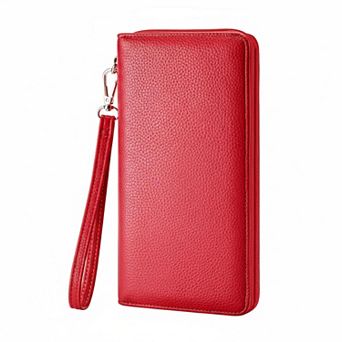 ZUQIETA Women's Leather Clutch Wallet with Zip RFID Blocking Large Capacity Removable Wristlet