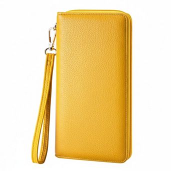 ZUQIETA Women's Leather Clutch Wallet with Zip RFID Blocking Large Capacity Removable Wristlet