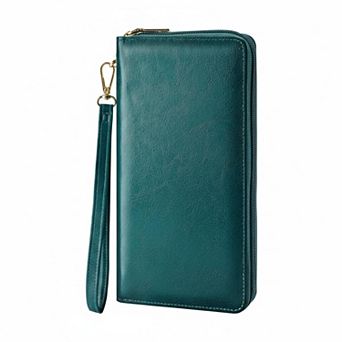 ZUQIETA Women's Leather Clutch Wallet with Zip RFID Blocking Large Capacity Removable Wristlet