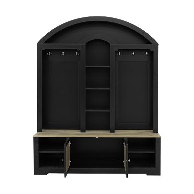 Modern Curved Hall Tree Coat Rack with LED Lighting, Shoe Storage & Multi-Functional Hooks