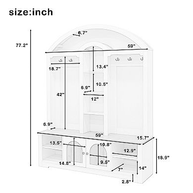 Modern Curved Hall Tree Coat Rack with LED Lighting, Shoe Storage & Multi-Functional Hooks